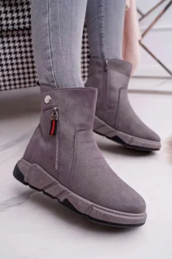 Damskie Botki Sportowe Ocieplane Szary SJ1938 Nefera