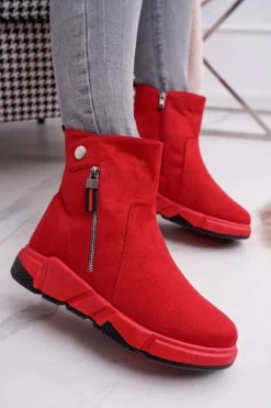 Damskie Botki Sportowe Ocieplane Czerwone SJ1938 Nefera