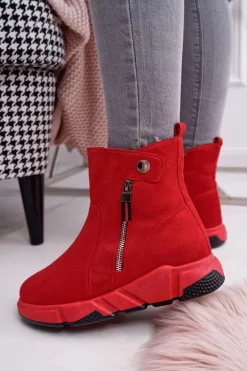 Damskie Botki Sportowe Ocieplane Czerwone SJ1938 Nefera