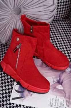 Damskie Botki Sportowe Ocieplane Czerwone SJ1938 Nefera
