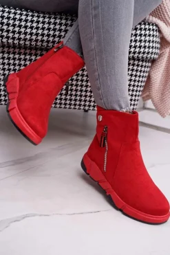 Damskie Botki Sportowe Ocieplane Czerwone SJ1938 Nefera