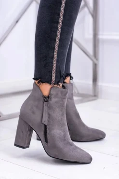 Damskie Botki Szare na Słupku Zamszowe Egida