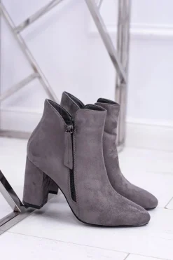 Damskie Botki Szare na Słupku Zamszowe Egida