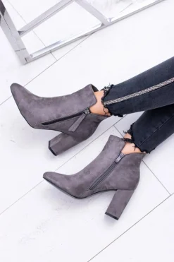 Damskie Botki Szare na Słupku Zamszowe Egida