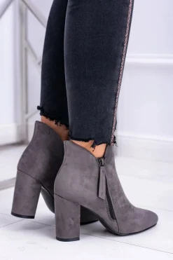 Damskie Botki Szare na Słupku Zamszowe Egida