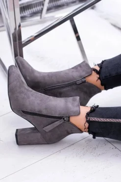 Damskie Botki Szare na Słupku Zamszowe Egida