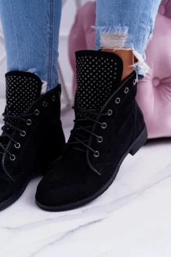 Damskie Botki Sznurowane Workery Zamek Sparks