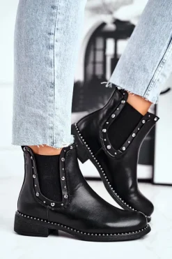 Damskie Botki Sztyblety Czarne Visible