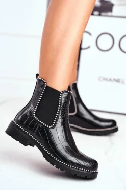 Damskie Botki Sztyblety Ciepłe Czarne Elvina