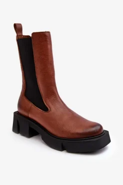 Damskie Botki Sztyblety Laura Messi 2693/229 Brązowe