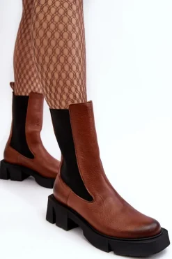 Damskie Botki Sztyblety Laura Messi 2693/229 Brązowe