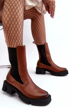 Damskie Botki Sztyblety Laura Messi 2693/229 Brązowe