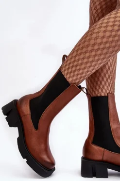 Damskie Botki Sztyblety Laura Messi 2693/229 Brązowe