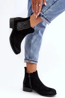 Damskie Botki Sztyblety Na płaskim Obcasie Czarne Sauamia