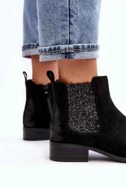 Damskie Botki Sztyblety Na płaskim Obcasie Czarne Sauamia