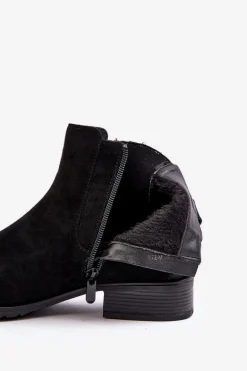 Damskie Botki Sztyblety Na płaskim Obcasie Czarne Sauamia
