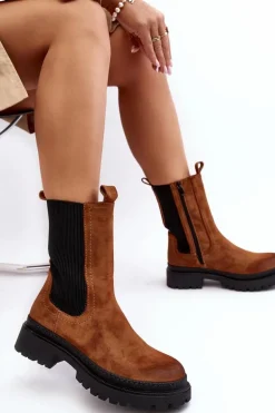 Damskie Botki Sztyblety Na Suwak Camel Samil