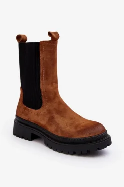 Damskie Botki Sztyblety Na Suwak Camel Samil