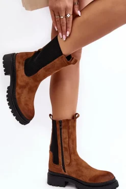 Damskie Botki Sztyblety Na Suwak Camel Samil