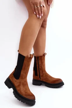 Damskie Botki Sztyblety Na Suwak Camel Samil
