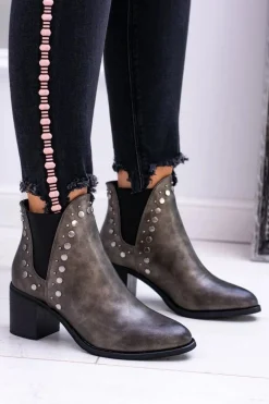 Damskie Botki Sztyblety Na Słupku Nity Savage