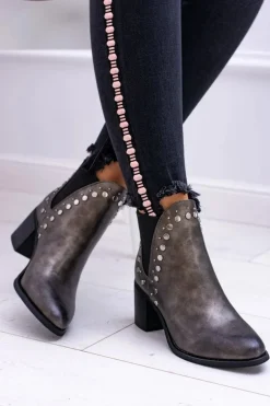 Damskie Botki Sztyblety Na Słupku Nity Savage