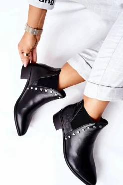 Damskie Botki Sztyblety Na Obcasie Czarne Barretos