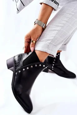 Damskie Botki Sztyblety Na Obcasie Czarne Barretos