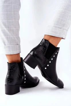 Damskie Botki Sztyblety Na Obcasie Czarne Barretos