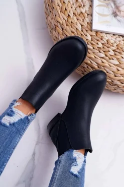 Damskie Botki Sztyblety Płaski Obcas Czarne Barski 18-75