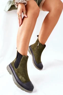 Damskie Botki Sztyblety Skóra Zamsz Big Star II274355 Khaki