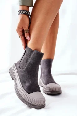 Damskie Botki Sztyblety Skóra Zamsz Big Star II274353 Szare