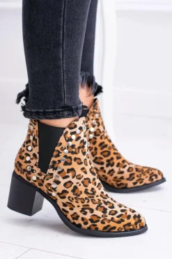 Damskie Botki Sztyblety W Panterkę Na Słupku Nity Savage