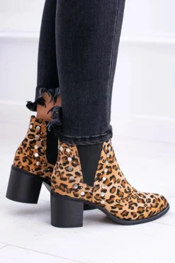 Damskie Botki Sztyblety W Panterkę Na Słupku Nity Savage