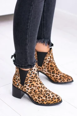 Damskie Botki Sztyblety W Panterkę Na Słupku Nity Savage