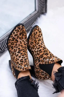 Damskie Botki Sztyblety W Panterkę Na Słupku Nity Savage