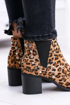 Damskie Botki Sztyblety W Panterkę Na Słupku Nity Savage