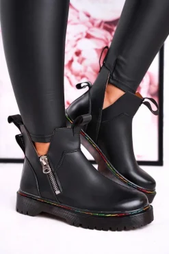 Damskie Botki Sztyblety Z Kolorowym Przeszyciem Czarne Addison