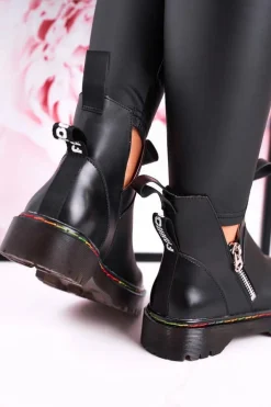 Damskie Botki Sztyblety Z Kolorowym Przeszyciem Czarne Addison