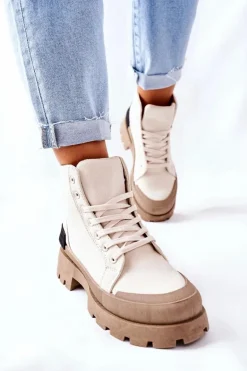 Damskie Botki Trapery Beżowe Any One