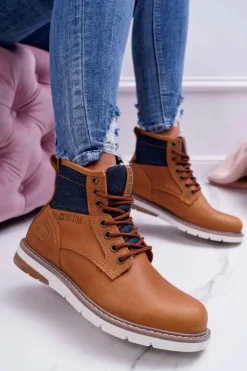 Damskie Botki Trapery Big Star Skórzane Brązowe EE274004