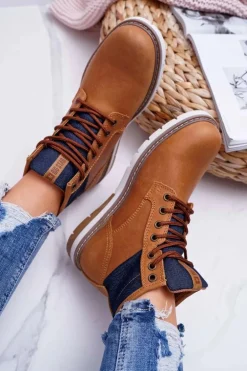 Damskie Botki Trapery Big Star Skórzane Brązowe EE274004