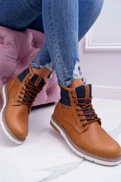 Damskie Botki Trapery Big Star Skórzane Brązowe EE274004