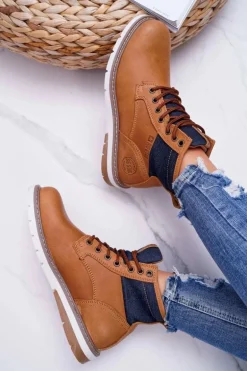 Damskie Botki Trapery Big Star Skórzane Brązowe EE274004