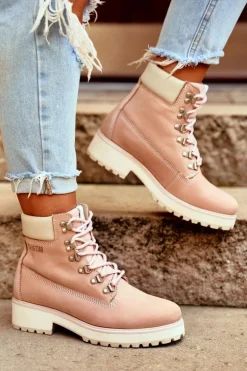 Damskie Botki Trapery Big Star Pastelowe Różowe EE274034