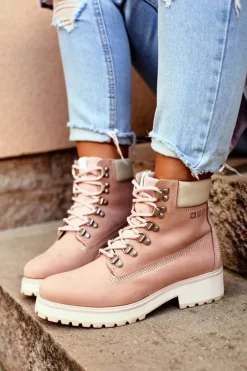 Damskie Botki Trapery Big Star Pastelowe Różowe EE274034