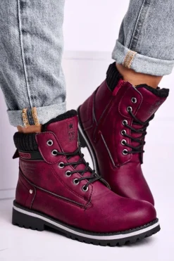 Damskie Botki Trapery Bordowe Grunders