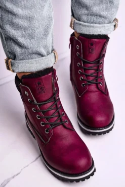 Damskie Botki Trapery Bordowe Grunders