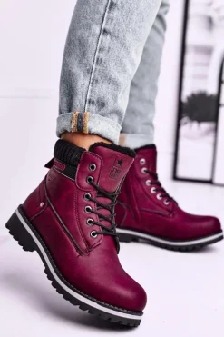 Damskie Botki Trapery Bordowe Grunders