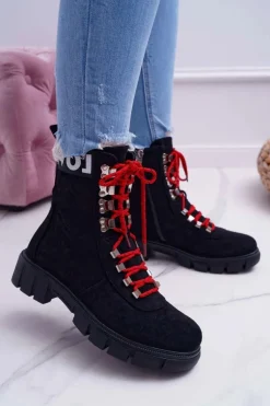 Damskie Botki Trapery Czarne Zamszowe Panther